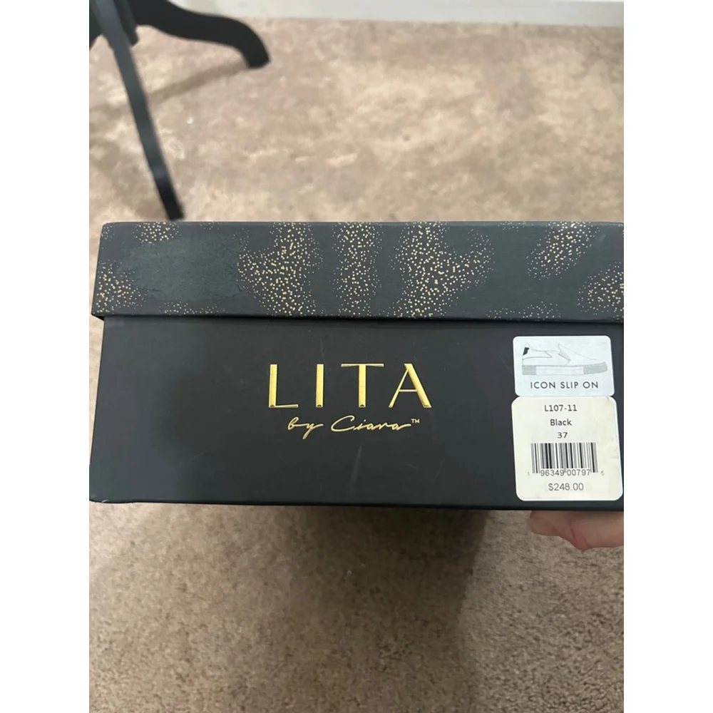 LITA Women's Black and White Leather Slip-On Sneakers Size 7/37, NIB
